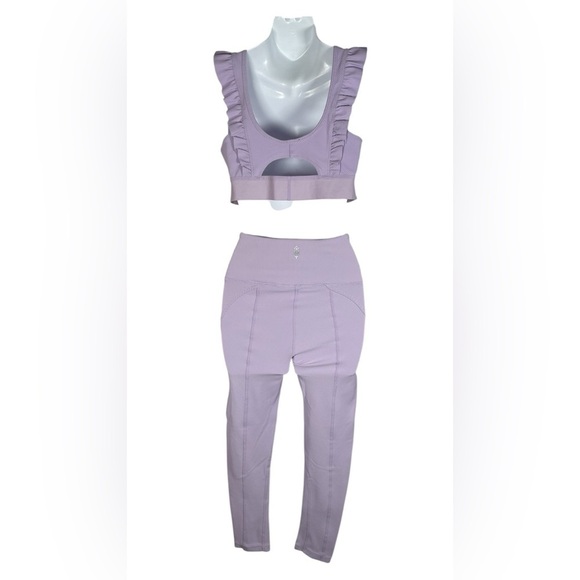 Free People Ruffle Me Up Yoga Leggings Set Top- Medium Bottoms-XS Lavender - Picture 5 of 15